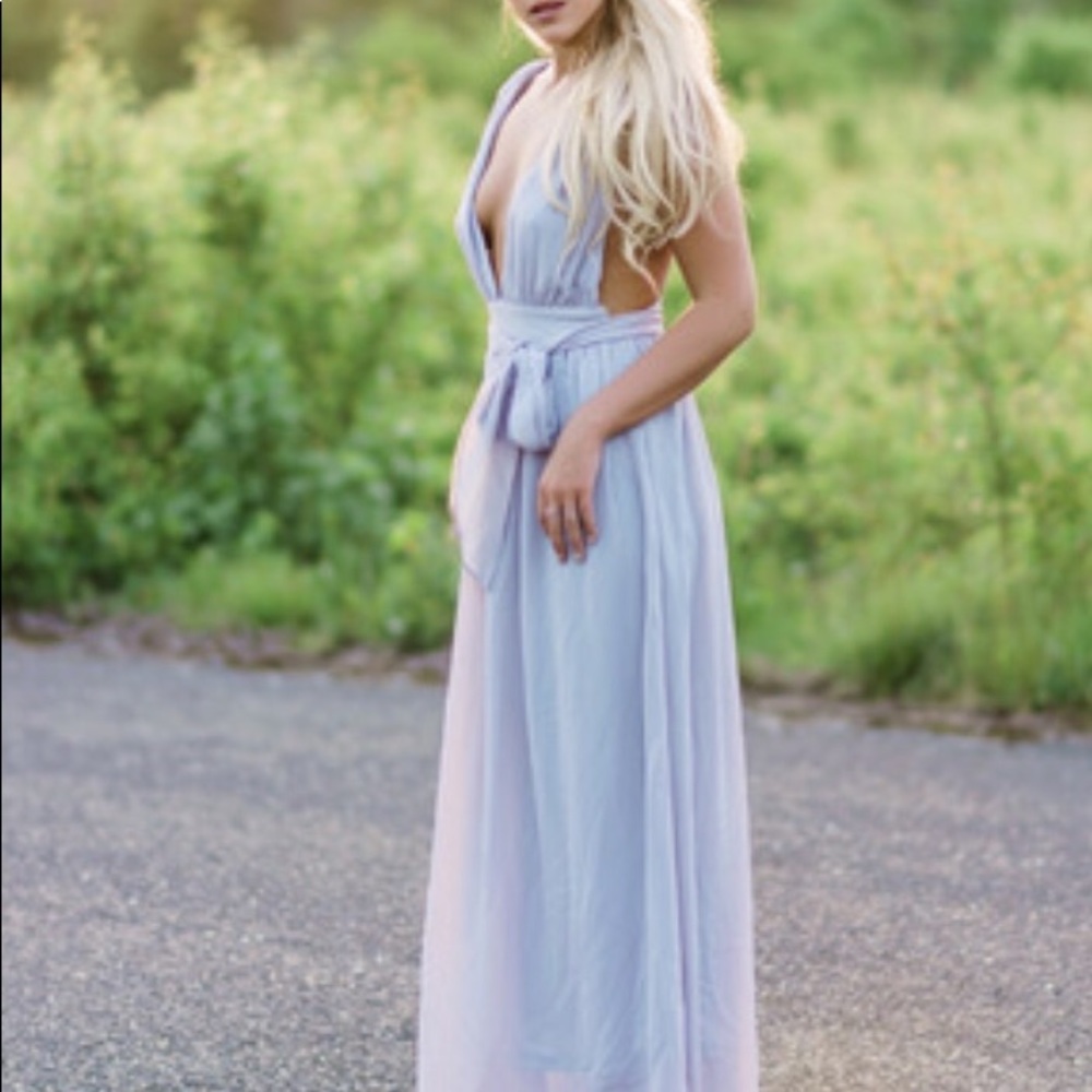 Grey Deep V Neck Maxi Dress
